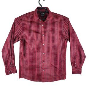 Men's Claiborne Dress Shirt Red & Black Plaid Long-Sleeve Button Up Size S